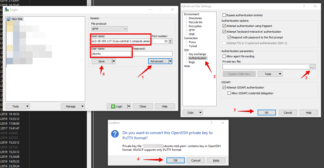 Winscp connection settings