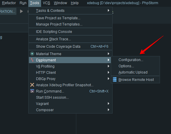 phpstorm deploy menu