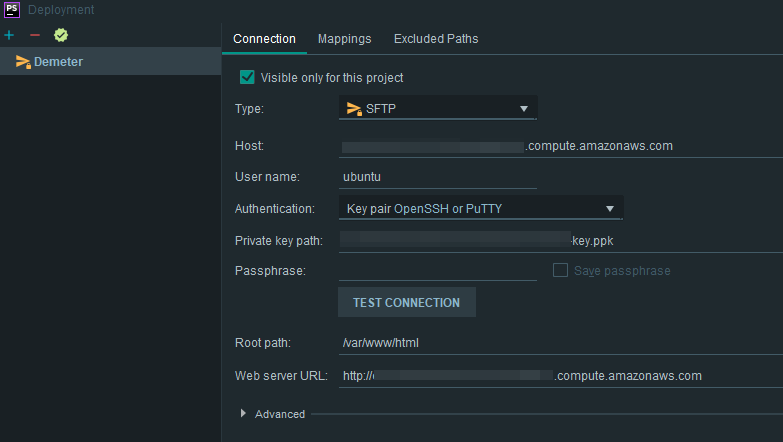 phpstorm deployment configuration
