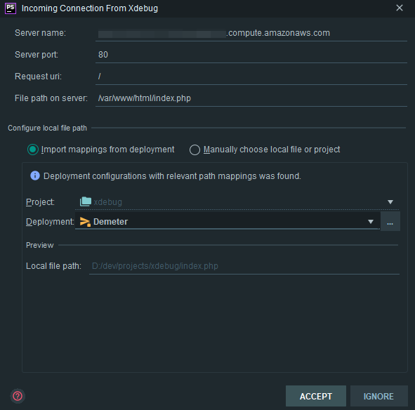phpstorm incoming connection from xdebug