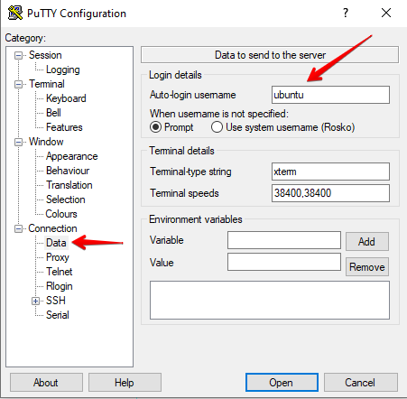 putty configuration autologin