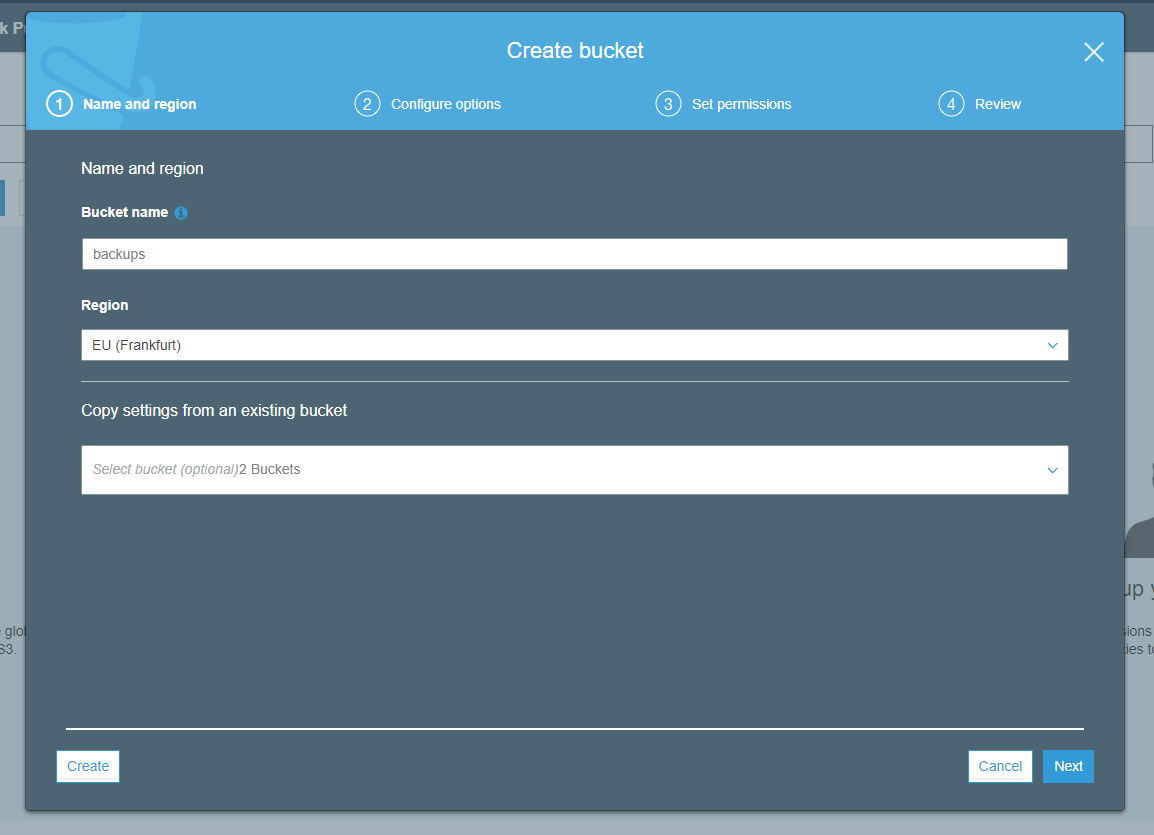 aws s3 create bucket step1